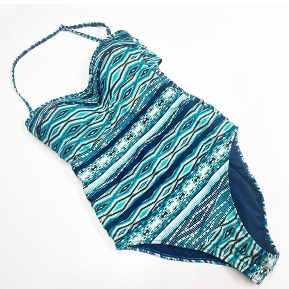 Jessica Simpson Other - Jessica Simpson One-piece Swimsuit Teal and Navy with Gold Studs